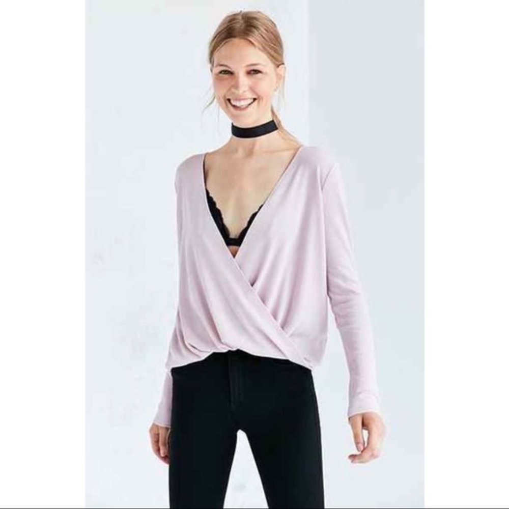 Urban Outfitters Pink Thermal Wrap Blouse